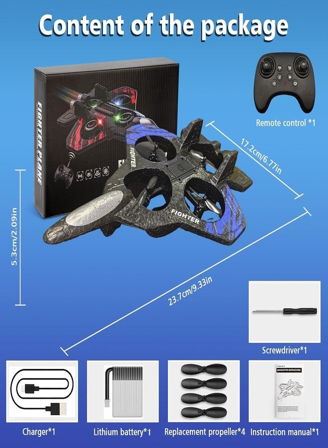 VELOCIOUS RC Fighter Plane for Kids & Adults | 2.4GHz Remote Control Airplane with 6-Axis Gyro | EPP Foam Beginner RC Plane | One-Key Takeoff Landing | 360° Stunt Rolls | LED Lights - Image 3